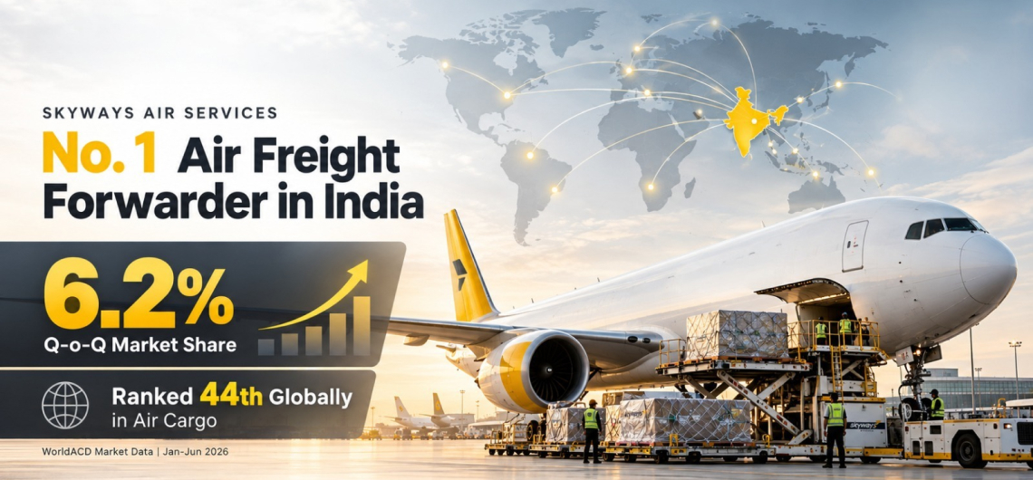 Skyways Air Services Retains Top Indian Air Freight Spot With 6.2% Q-o-Q Market Share