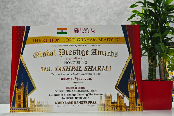 This Award was presented to Yashpal Sharma, CMD, Skyways Group